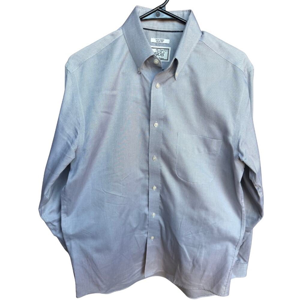 Jos A. Bank 1905 Non-Iron Slim Fit Dress Shirt Large 16 34 Gray 100% Cotton